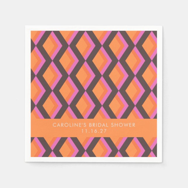 Mod Geometric Pink Brown Custom Bridal Shower Napkins (Front)