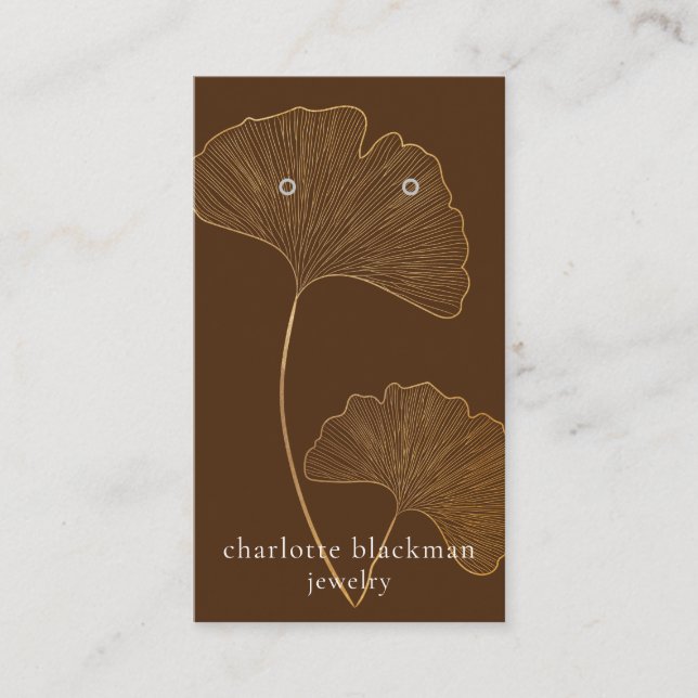 Mod Gingko Leaf QR Code Earring Brown Display Card (Front)