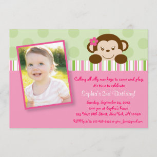 Mod Girl Monkey Birthday Invitations