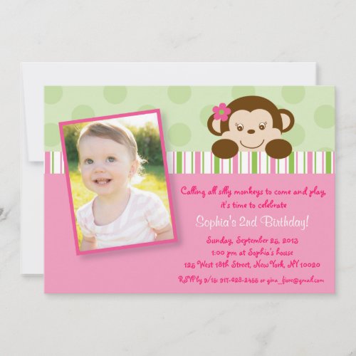 Mod Girl Monkey Birthday Invitations