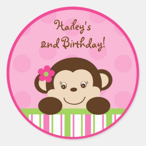 Mod Girl Monkey Cupcake Toppers Stickers