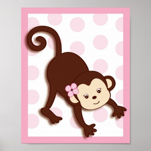 Mod Girl Monkey Dots Nursery Wall Art Print