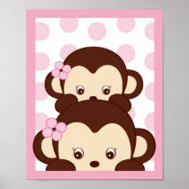Mod Girl Monkey Dots Nursery Wall Art Print