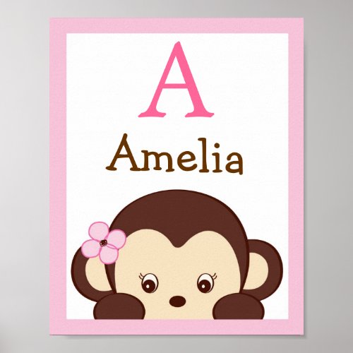 Mod Girl Monkey Nursery Wall Art Name Print