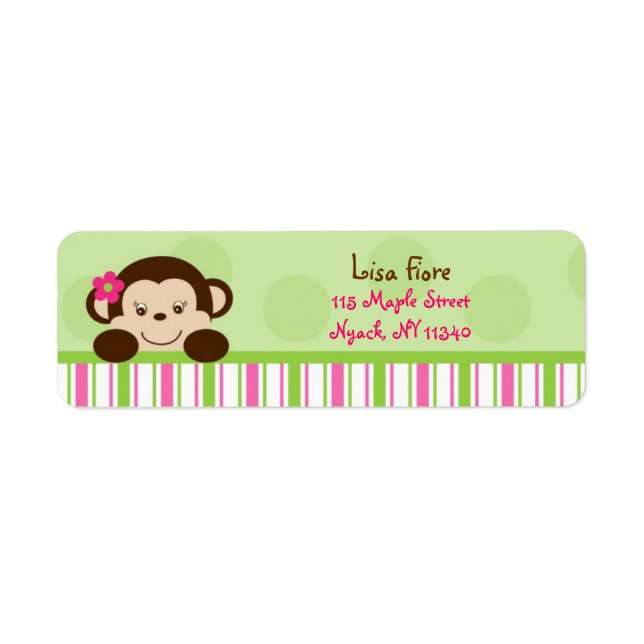 Mod Girl Monkey Pink Green Address Labels (Front)