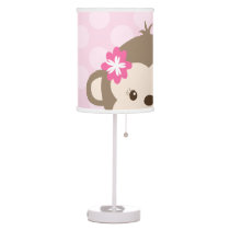 Mod Girl Peeking Monkey Nursery Lamp (Pink)