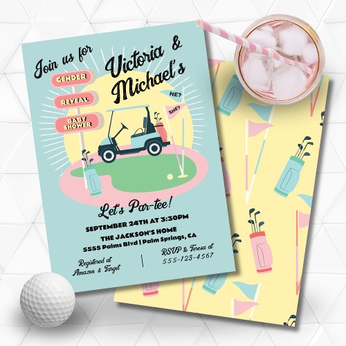 Mod Golfing Mid_Century Baby Shower Reveal Sign Invitation