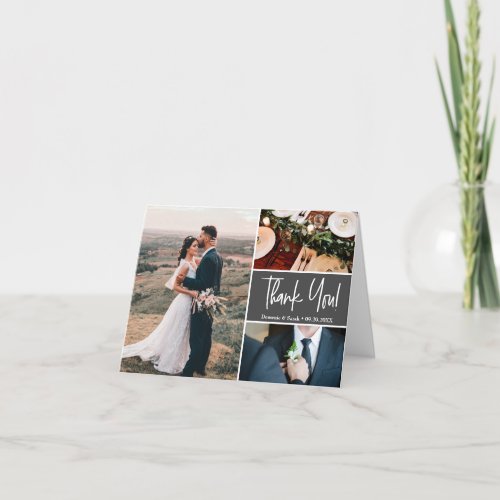 Mod Gray Wedding Custom Photos Handlettering Thank You Card