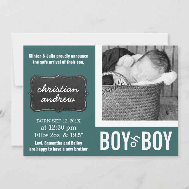 Mod Green And Chalkboard New Baby Birth Announcement