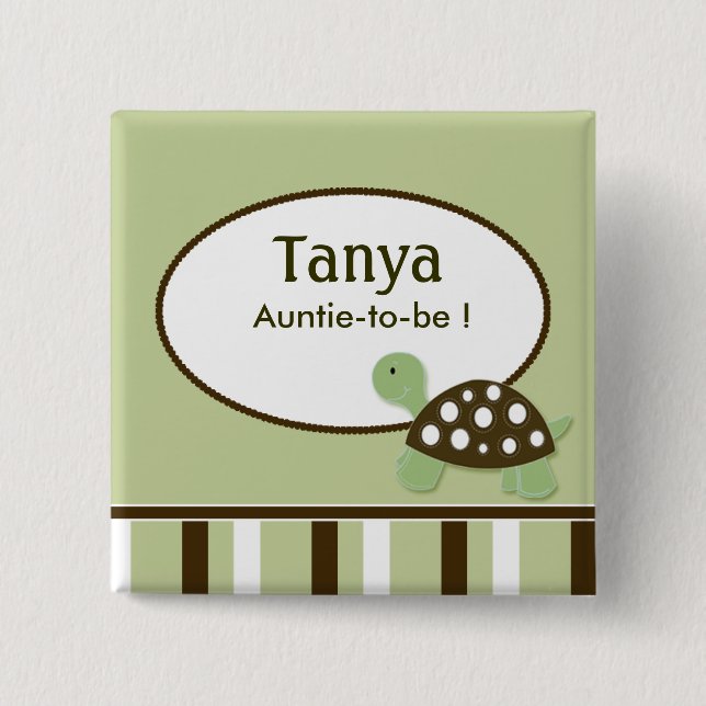 Mod Green Turtle Baby Shower Name Tag Button (Front)