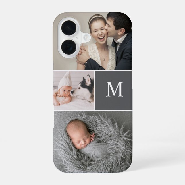 Mod Grey Custom Monogram Photo Collage Iphone Case (Back)