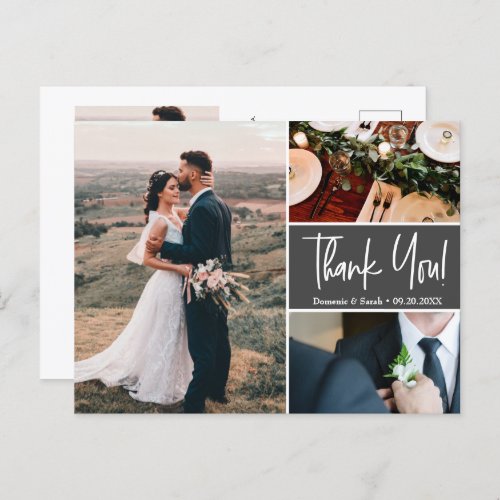 Mod Grey Handlettering Custom Wedding photos  Postcard