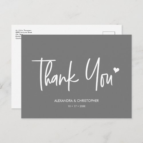 Mod Grey Script Custom Wedding Thank you Postcard