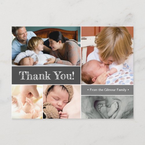 Mod Grey Thank You Introducing Second baby Photos  Announcement Postcard