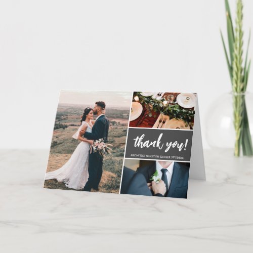 Mod Grey Wedding Handlettering Custom photos Card