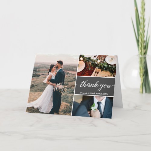 Mod Grey Wedding Thank you Custom photos Card