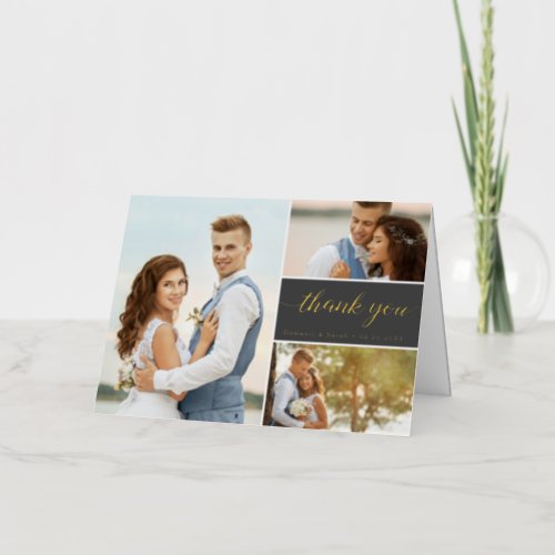 Mod Grey Wedding Thank you Custom photos Foil Greeting Card