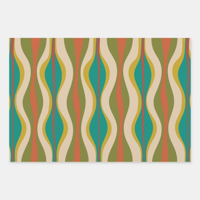 Mod Groove Retro Patterns Wrapping Paper Sheets (Front)