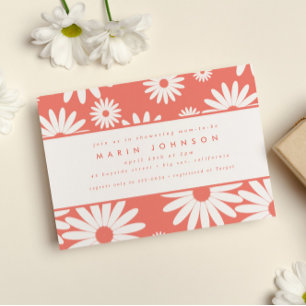 Mod Groovy Happy Daisy Hippie Pink Baby Shower Invitation