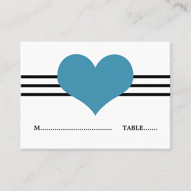 Mod Heart Place Card, Blue Card (Front)