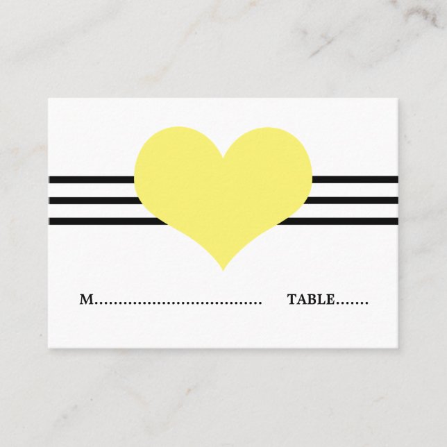 Mod Heart Place Card, Yellow Card (Front)