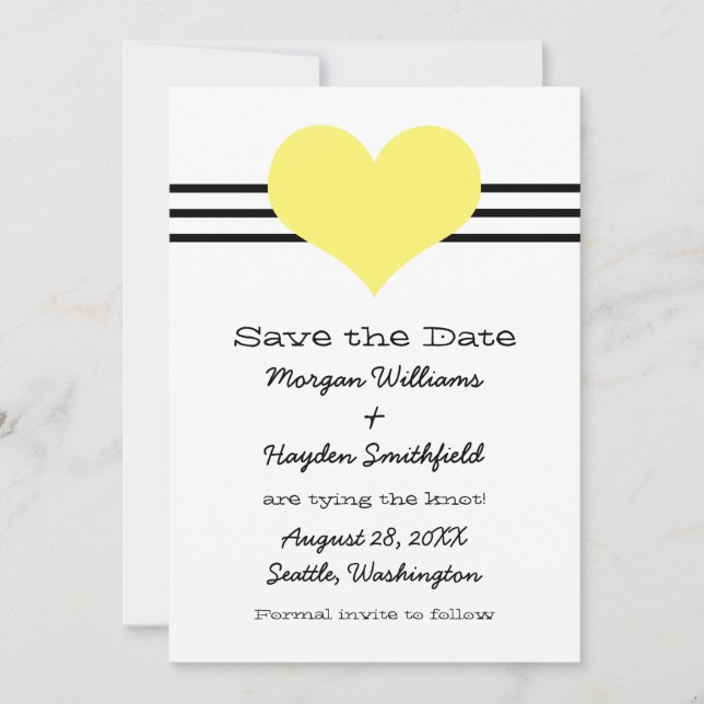 Mod Heart Save the Date Invite, Yellow (Front)
