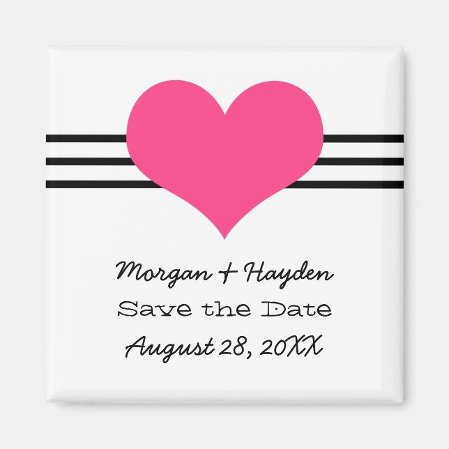 Mod Heart Save the Date Magnet, Pink Magnet (Front)