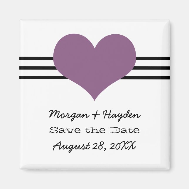 Mod Heart Save the Date Magnet, Purple Magnet (Front)