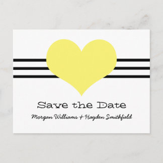 Mod Heart Save the Date Postcard, Yellow Announcement Postcard