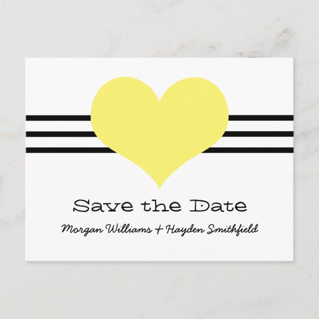 Mod Heart Save the Date Postcard, Yellow Announcement Postcard (Front)