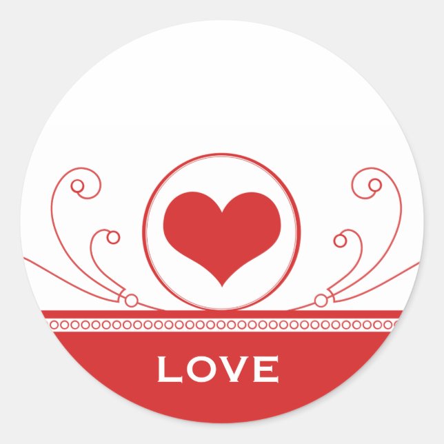 Mod Heart Swirl Stickers, Red Classic Round Sticker (Front)