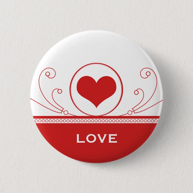 Mod Heart Swirls Button, Red Pinback Button (Front)