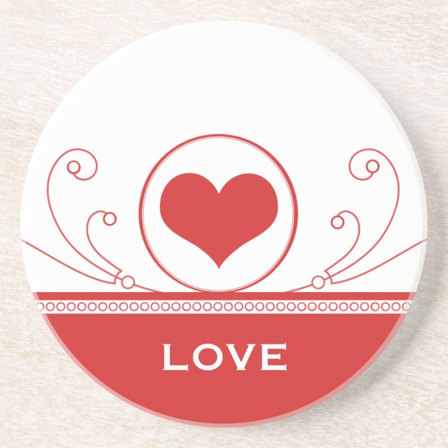 Mod Heart Swirls Coaster, Red Drink Coaster (Front)
