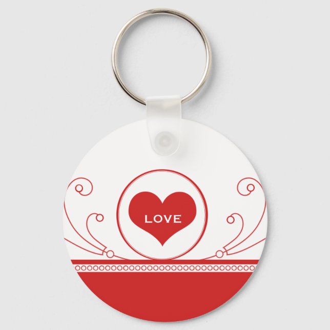Mod Heart Swirls Keychain, Red Keychain (Front)