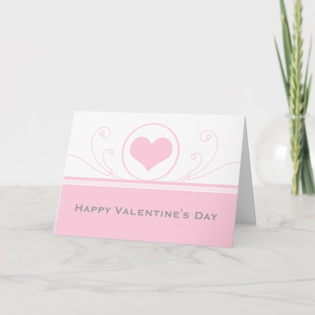 Mod Heart Swirls Valentine's Day Card, Light Pink Holiday Card (Front)