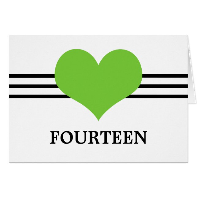 Mod Heart Table Number Card, Green (Front Horizontal)