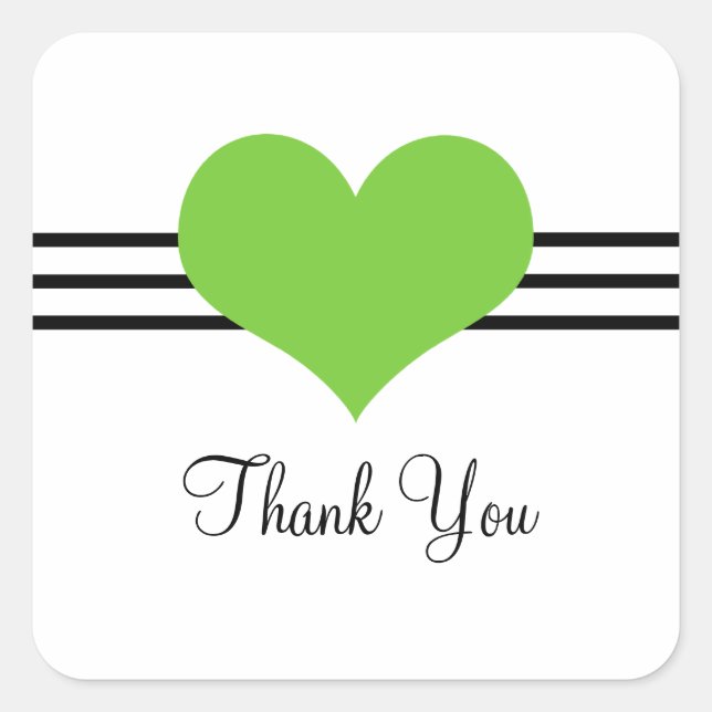 Mod Heart Thank You Stickers, Green Square Sticker (Front)
