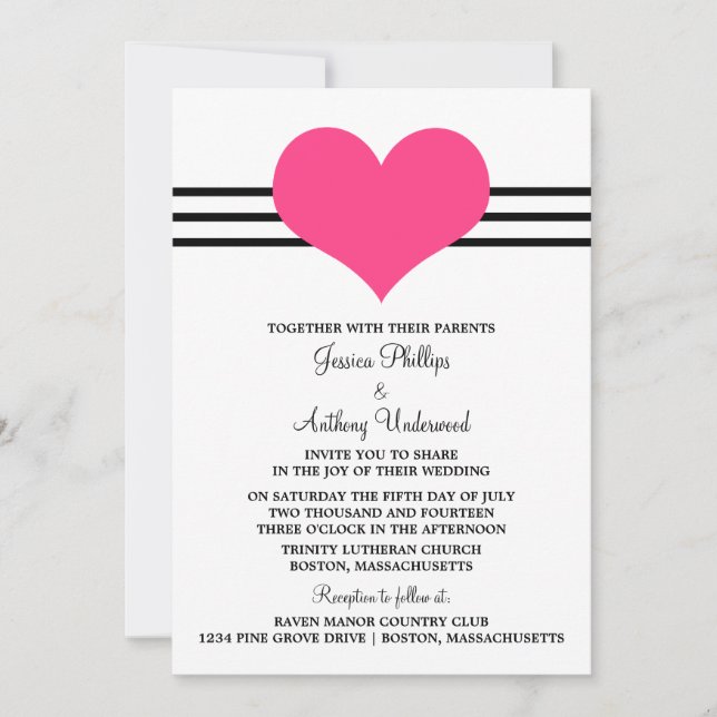 Mod Heart Wedding Invite, Pink Invitation (Front)