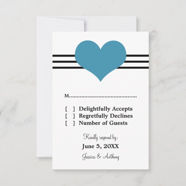 Mod Heart Wedding Response Card, Blue (Front)