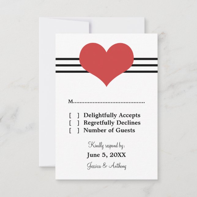 Mod Heart Wedding Response Card, Red (Front)
