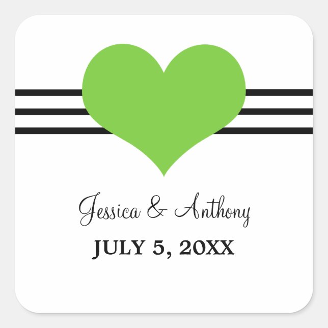 Mod Heart Wedding Stickers, Green Square Sticker (Front)