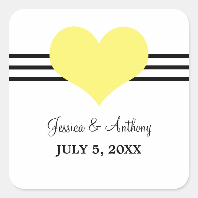 Mod Heart Wedding Stickers, Yellow Square Sticker (Front)