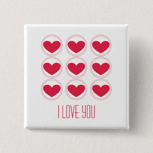 Mod Hearts Love Button, Dark Pink Pinback Button (Front)