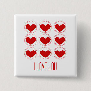 Mod Hearts Love Button, Red Pinback Button