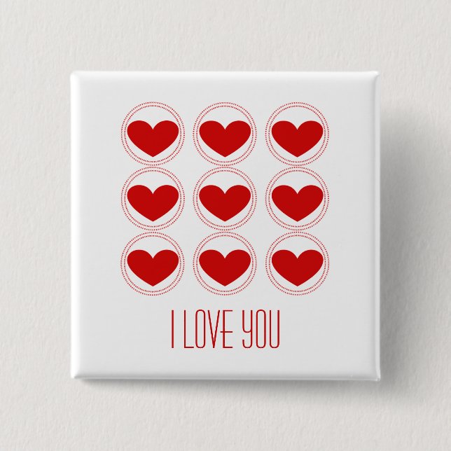 Mod Hearts Love Button, Red Pinback Button (Front)