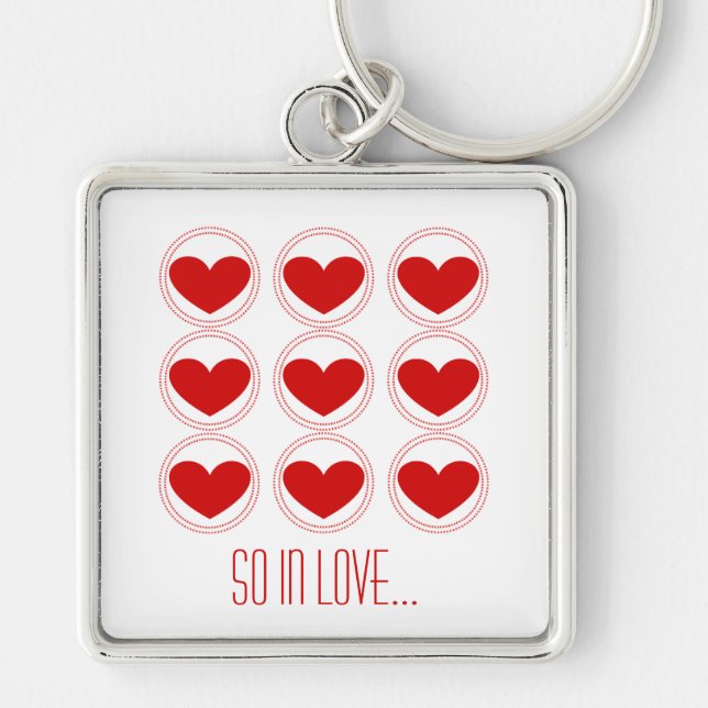 Mod Hearts Love Keychain, Red Keychain (Front)
