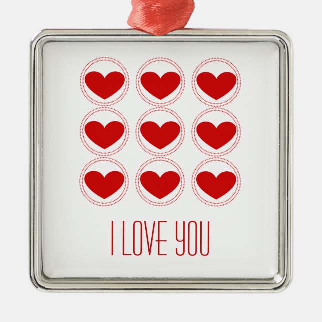 Mod Hearts Love Ornament, Red Metal Ornament (Front)