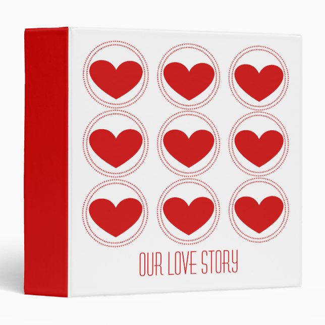 Mod Hearts Love Story Binder (1.5 inch), Red (Front/Spine)