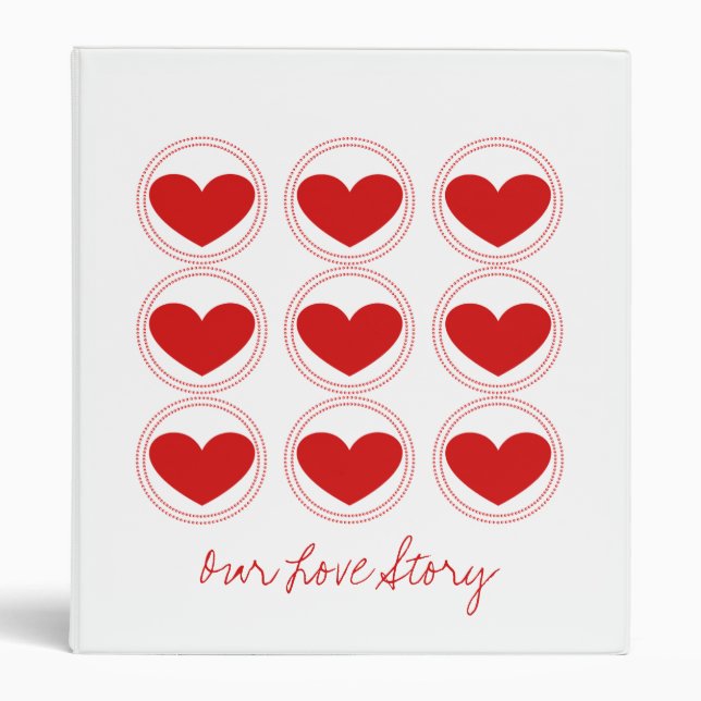 Mod Hearts Love Story Binder, Red 3 Ring Binder (Front)