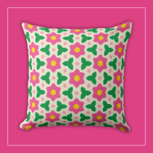 Mod Hot Pink Flowers with Green Geometric Floral